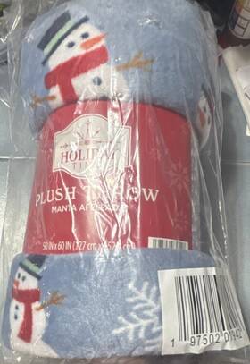 9750201942 Holiday Time Plush Throw Blanket Snowman Pattern 50 X 60 In Christmas Blue