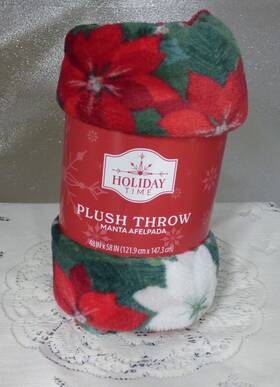 Ht3328029327343 Holiday Time Plush Throw Blanket Green Poinsettia Christmas Design 48 Inch X 58
