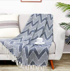 Home Collection 729016071100 Premiere Luxury Woven Throw 50 Inch X60 Blue Cream