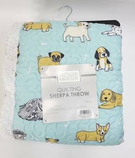 Home Collections 021166153966 Puppies Quilted Sherpa Throw 50x60