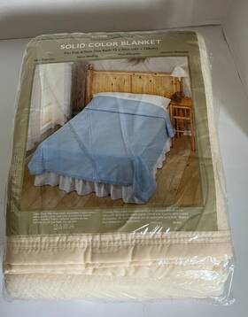 Home Essentials 072000772539 Vtg Polyester Blanket Full And Twin Bed 72 X 90 Ivory Satin Trim