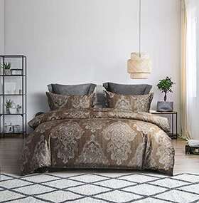 2011-mocha-k Homebox 100% Egyptian Cotton Duvet Cover Set - 3 Pieces Damask King Mocha