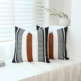 P028 Homefeelzydys Throw Pillow Covers 18x18 Inch Set Of 2 Paneled Faux Leather A