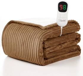 Homemate 714243523874 Heated Blanket Electric Throw - 50 Inch X 60 Beige Striped