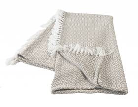 516604 Homeroots Woven Cotton Geometric Throw Blanket Tan