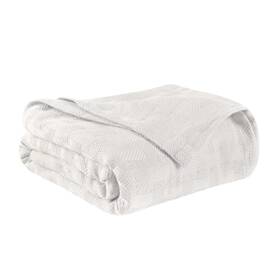 6000527344 Homeroots 50 Inch X 60 White Cotton Basketweave Geometric Throw Blanket
