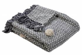 516534 Homeroots.co 50 Inch X 60 Gray Woven Cotton Houndstooth Throw Blanket With Pom Poms