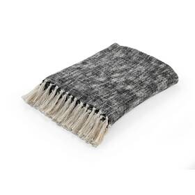 516536 Homeroots.co 50 Inch X 60 Black And White Woven Cotton Throw Blanket With Fringe