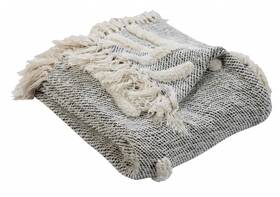 516541 Homeroots.co 50 Inch X 60 Black And Gray Woven Cotton Geometric Throw Blanket With Fringe