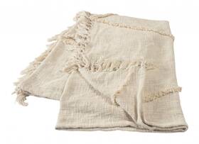 516543 Homeroots.co 60 Inch X 50 Cream Woven Cotton Throw Blanket With Fringe