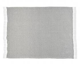 516606 Homeroots.co 50 Inch X 60 Gray And White Woven Cotton Geometric Throw Blanket With Fringe