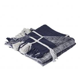 516619 Homeroots.co 50 Inch X 60 Blue And White Woven Cotton Checkered Throw Blanket With Tassels