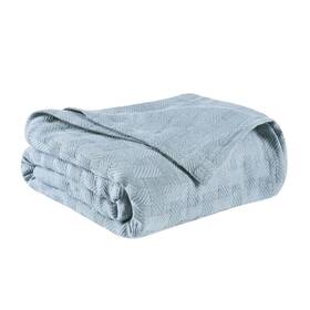 Homeroots.co 608219166304 50 Inch X 60 Light Blue Cotton Basketweave Geometric Throw Blanket
