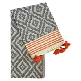 Homeroots.co 608219360672 39 Inch X 71 Gray And Orange Cotton Geometric Turkish Towel Throw Blanket With