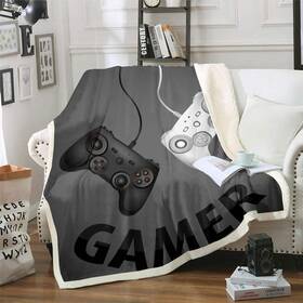 Wt7966mtzc1-twin Homewish Gamer Throw Blanket White And Black Gamepad Bed Throws Twin Wt7966