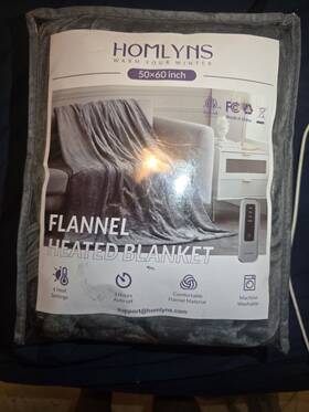 Coo3ui8xsb Homlyns Flannel Heated Blanket Opened Not Used 5o 60 Inch Grey