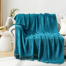 Hommxjf 706378392050 Teal Knitted Decorative Throw Blankets For Couch Bedroom And Officeroom Text