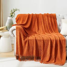 Hommxjf 706378392074 Orange Knitted Decorative Throw Blankets For Couch Bedroom And