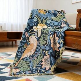 Hopstar 760173276427 Strawberry Thief Woven Tapestry Throw Blanket With Tassels For So