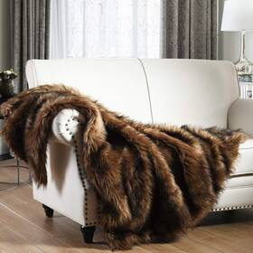 Horimote Home 313103452431 Luxury Plush Faux Fur Throw Blanket Long Pile Brown With Black Tipped