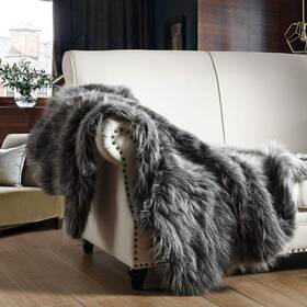 Horimote Home 674043487724 Luxury Faux Fur Throw Blanket Grey And Black High Pile Mixed