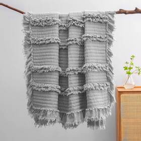 Horimote Home 759973581954 Stone Washed Quilted Throw Blanket With Ruffle Fringe Design - Soft And Chic Ru
