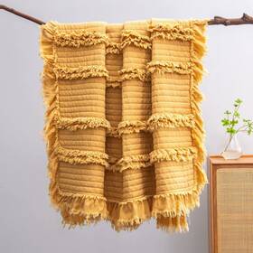 Horimote Home 759973581978 Ultra Soft Pre-washed Warm Quilted Throw Blanket Ruffle Fringed Yellow Boho