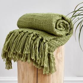Horimote Home 759973702267 Chunky Avocado Green Knitted Throw Blanket Textured Basket Weave Pattern Wit