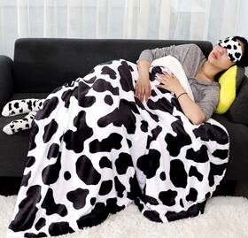 Hseec 683132758850 Cow Print Blanket Warm Plush Cute Black Throw Soft Fleece 50x60
