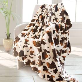 Ctb-03 Hseec Cow Print Blanket Cozy Soft Warm Plush Brown Throw Fleece Flannel Fu