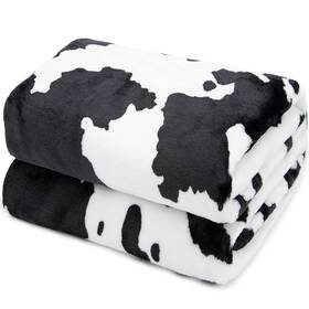 Ctb-05 Hseec Cow Print Blanket Warm Plush Cute Black Throw Soft Fleece Flannel Li