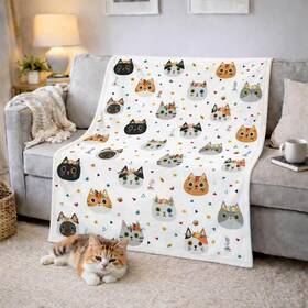 Huhahn 734071995445 Cats Blanket For Women Cat And Flower Throw White 50x60 Inch Lovers Gift