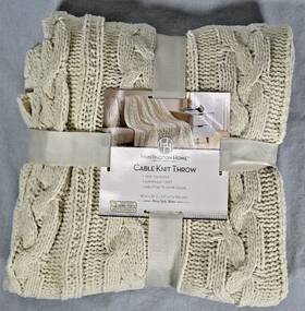 Huntington Home 099100330793 New Cream Cable Knit Throw Blanket 50 Inch X 60