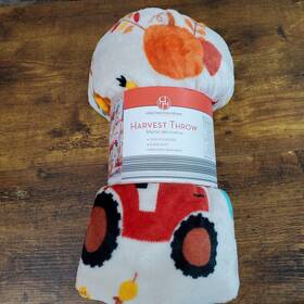 704911-23 Huntington Home Harvest Throw Blanket 50x60 Super Soft Plush Truck Pumpkins Fall