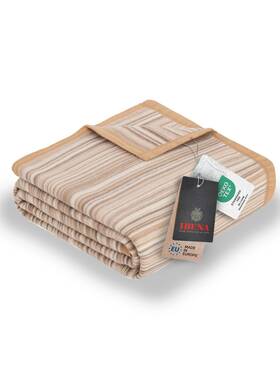 Ib-3599-150-200-300-000 Ibena Happy Stripes Soft Cotton Blend Throw Blanket Malang Beige