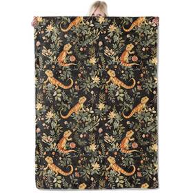 87456efgv197fsdc Icaav Bearded Dragon Flannel Blanket 50x60in Cute Orange Lizards Among Wildflowers