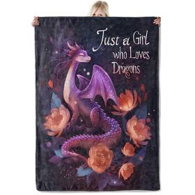 87456efgv213fsdc Icaav Just A Girl Who Loves Dragons Flannel Blanket 50x60in Purple Fantasy Dragon W