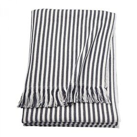 203.730.65 Ikea Tuvalie Fringe Hem Throw Blanket 100% Cotton 47inchx71inch Gray Cream Stripes New
