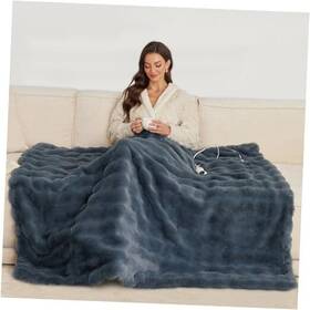 Indelala 612715504928 Heated Throw Blanket Electric - Washable Faux Rabbit Fur Grey