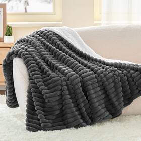 Infiixso 976316693356 Sherpa Throw Blanket For Couch - Super Soft And Warm Striped Fleece Co