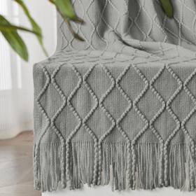 Inhand 732262970158 Knitted Throw Blankets For Couch And Bed Soft Cozy Knit Blanket With Tassel