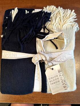 54087413 Ink Ivy 60 Inch X50 Color Block Faux Cashmere Throw Blanket Navy
