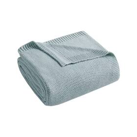 90206940 Ink Ivy Full/queen Bree Knit Bed Blanket Light Blue Acrylic Machine