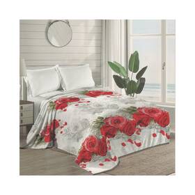 Interloper 645782111041 Floral Blanket With Red Roses White Base Gray And - King Size Blank