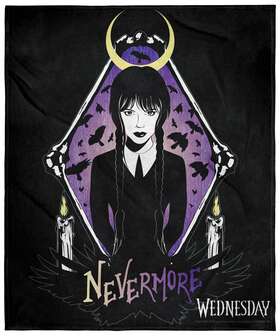 Mgmwd0001bl Intimo Mgm Wednesday Nevermore Super Soft And Cuddly Plush Fleece Throw Blanket