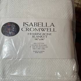Wyb00524 Isabella Cromwell Queen Bed Blanket Herringbone White New All Seasons 90 Inch X