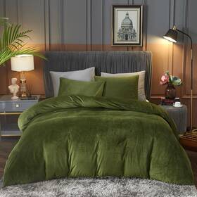 Ivellow 750803028168 Velvet Duvet Cover Queen Set Sage Green Emerald