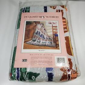 A-076 Jacquard Woven Throw Kats 46x57 Inch Virgin Acrylic Double Layer Made In Usa