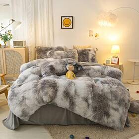 Jameswish 737504297109 Shaggy Plush Duvet Cover Set Super Soft Queen Gray White Ombre
