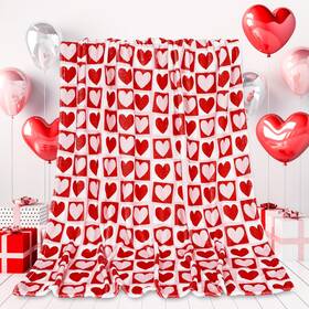 J0685 Jarthenaamcs Throw Blanket Red Pink Heart Plaid Flannel 60 X 50 Inch